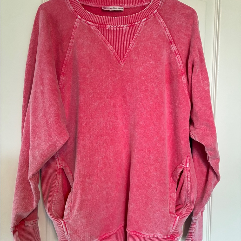 Pink Red Sweatshirt with Pockets